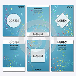 Set of business templates for brochure, flyer, cover magazine in A4 size. Structure molecule DNA and neurons. Geometric