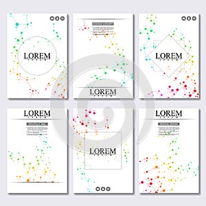 Set of business templates for brochure, flyer, cover magazine in A4 size. Structure molecule DNA and neurons. Geometric