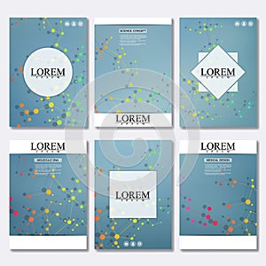 Set of business templates for brochure, flyer, cover magazine in A4 size. Structure molecule DNA and neurons. Geometric
