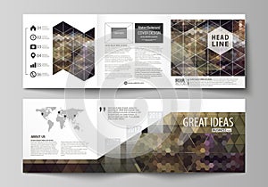 Business templates for tri fold square design brochures. Leaflet cover, vector layout. Abstract multicolored backgrounds