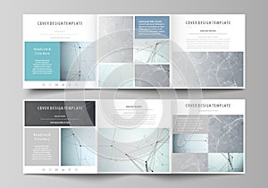 Set of business templates for tri fold square design brochures. Leaflet cover, abstract vector layout. Chemistry pattern photo