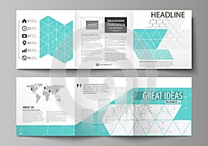 Set of business templates for tri fold square design brochures. Leaflet cover, abstract vector layout. Chemistry pattern