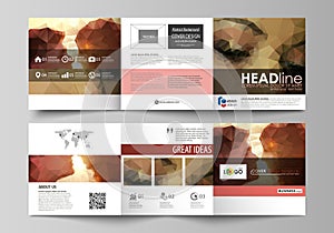 Set of business templates for tri fold square design brochures. Leaflet cover, abstract vector layout. Romantic couple