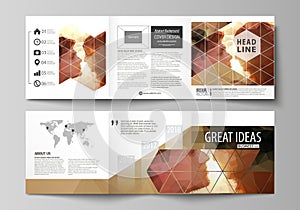 Set of business templates for tri fold square design brochures. Leaflet cover, abstract vector layout. Romantic couple
