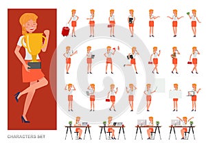 Set of business Woman character vector design. Presentation in various action with emotions, running, standing and walking. no2