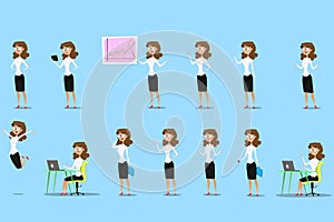 Set of business woman in different poses in color