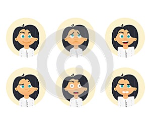 Set of business woman emotions. Facial expression. Girl Avatar. Vector illustration of a flat design