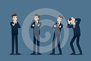 Set of businessman in 4 different gestures. People in business character poses like thinking, concern.