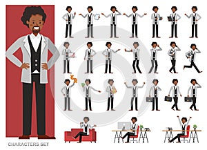 Set of businessman character vector design. Presentation in various action with emotions, running, standing and walking. People
