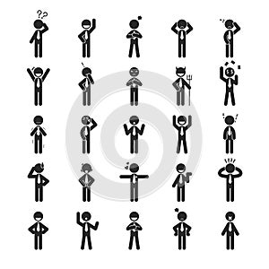 Set of businessman emotion character , Human pictogram Icons