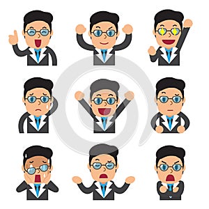 Set of businessman faces showing different emotions
