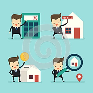 Set of businessman in home loans and sale concept