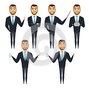 Set of businessman poses