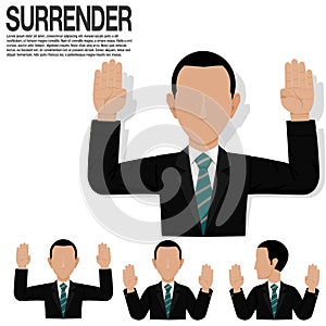 Set of businessman is raising his hand up for surrendering