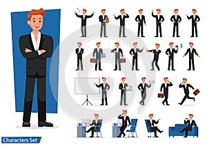 Set of Businessman showing different gestures character vector design