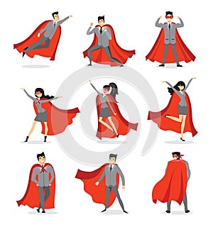 Set of businessmen and businesswomen Superheroes