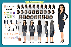 Set of Businesswoman character design character with various views, poses and gestures.style, flat vector isolated.Asian