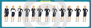 Set of Businesswoman character design with different poses.Illustration isolated vector. Women in office clothes. Business people.