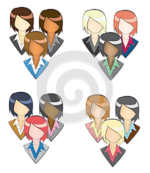 Set of businesswoman icon in group (in pencil line