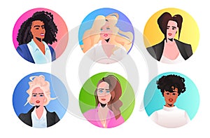 set businesswomen leaders faces avatars collection mix race business women leadership best boss concept