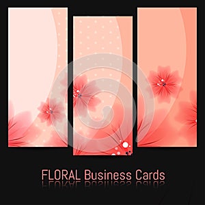 Set of Bussines Cards with Floral Pattern
