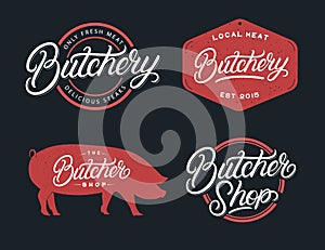 Set of Butcher Shop and Butchery hand written lettering logo