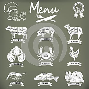 Set of butcher shop labels and design elementsn