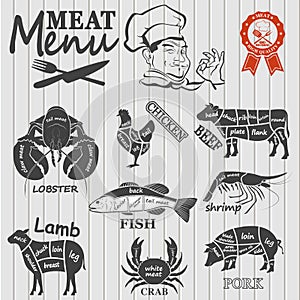 Set of butcher shop labels and design elementsn