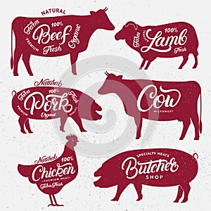 Set of butchery logos, labels, emblems, posters templates.