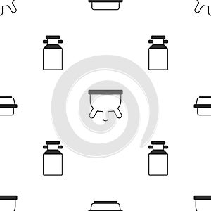 Set Butter in a butter dish, Udder and Can container for milk on seamless pattern. Vector