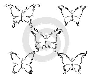Set Butterflies Black Pictograms
