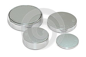 Set of button cell batteries, 3D rendering