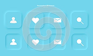 Set of buttons for designing user interface in blue. Elements, icons for mobile devices in the style of neumorphism, UI