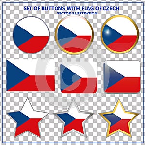 Set of buttons with flag of Czech Republic. Vector illustration