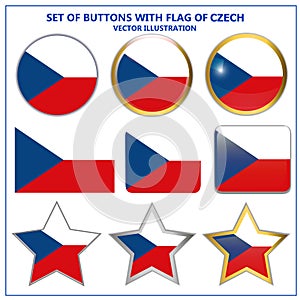 Set of buttons with flag of Czech Republic. Vector illustration