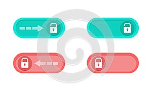 A set of buttons for locking and unlocking a smartphone. Red and green slider to unlock your phone. Vector illustration
