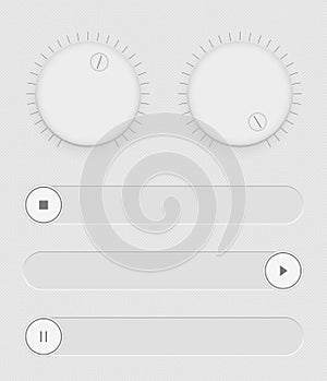 Set of buttons and sliders. Light control by user interface. Sound management. Web Icons. White sliders on and off photo