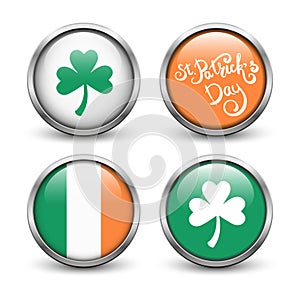 Set of buttons with symbols of St. Patrick`s Day.