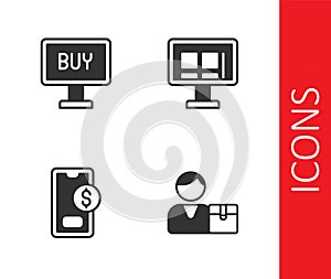 Set Buyer, button, Mobile with dollar and Online shopping screen icon. Vector