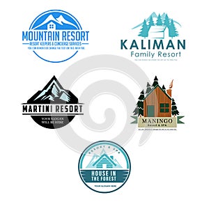 Set of cabin mountain resort logo design