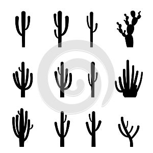 Set of cactus in black silhouette style