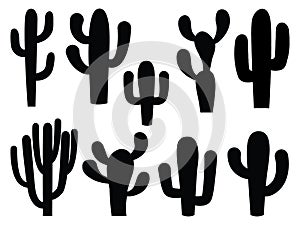 Set of cactus silhouette vector art on a white background