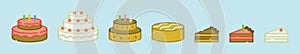 Set of cake cartoon icon design template with various models. vector illustration isolated on blue background