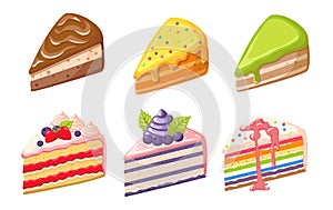 Set Cake Dessert, Confectionery Sweets, Pies, Pastry, Bakery or Patisserie Production. Sweet Cakes or Cupcake with Berry