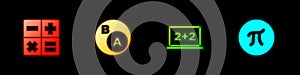 Set Calculator, Subsets, math, is subset of b, Chalkboard and Pi symbol icon. Vector