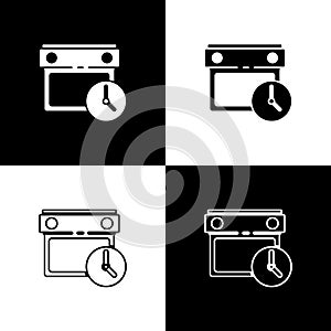 Set Calendar and clock icon isolated on black and white background. Schedule, appointment, organizer, timesheet, time