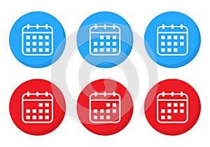 Set of calendar, date icon vector in flat design. Reminder concept