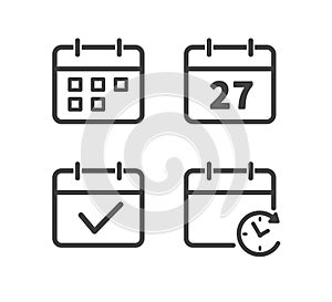 Set of Calendar icon. Schedule icon isolated on white background. Flat design line icon. Vector illustration