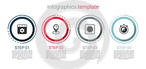 Set Calendar spring, Time zone clocks, Sun and Stopwatch. Business infographic template. Vector