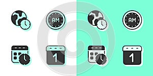 Set Calendar, World time, and clock and Morning icon. Vector